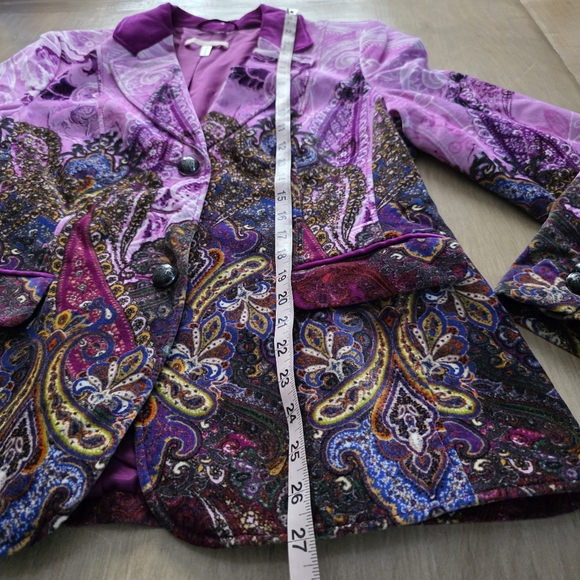 Basler Purple Multicolor Paisley Print Blazer Velvet Collar Jacket Medium - Picture 9 of 16